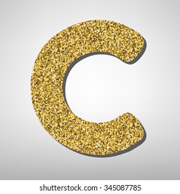 Gold font type letter C, uppercase.  Victorian ABC element in vector.