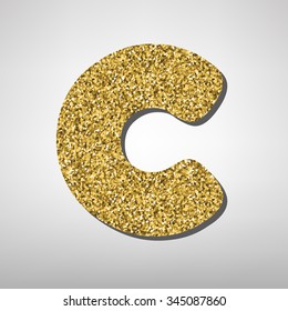 Gold font type letter C, uppercase.  Victorian ABC element in vector.