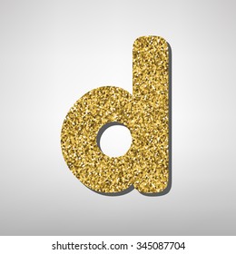 Gold font type letter D, uppercase.  Victorian ABC element in vector.