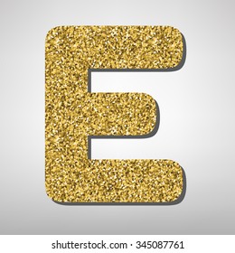 Gold font type letter E, uppercase.  Victorian ABC element in vector.