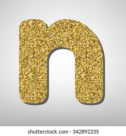Gold font type letter N, uppercase.  Victorian ABC element in vector.