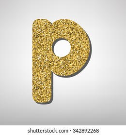 Gold font type letter P, uppercase.  Victorian ABC element in vector.