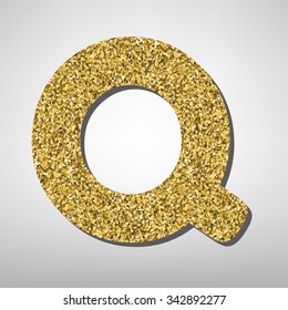 Gold font type letter Q, uppercase.  Victorian ABC element in vector.