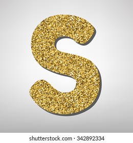 Gold font type letter S, uppercase.  Victorian ABC element in vector.