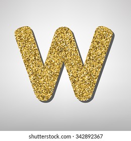 Gold font type letter W, uppercase.  Victorian ABC element in vector.