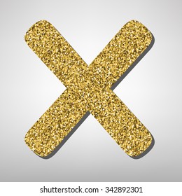 Gold font type letter X, uppercase.  Victorian ABC element in vector.