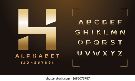 Gold fonts and alphabet, luxury expensive trendy sport modern minimal classic urban modern futuristic typeface typo typography and number, uppercase lowercase. Vector illustration.