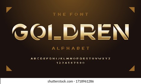 Gold fonts and alphabet, luxury expensive trendy sport modern minimal classic urban futuristic typeface typo typography and number. Vector illustration.