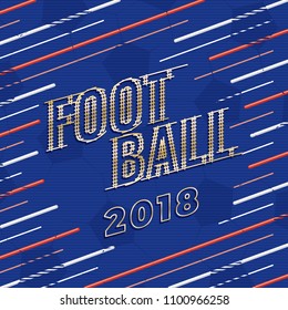 Gold Football 2018 Logo Goal Net Style Lettering in Ball Shape Blank Space Created by Repeating Lines - Golden Red and White on Blue Soccer Ball Texture Background - Vector Gradient Graphic Design