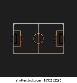 Gold Football field or soccer field icon isolated on black background. Long shadow style. Vector.