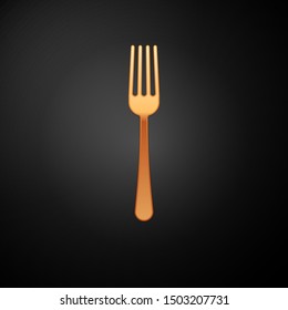 Gold Fork icon isolated on black background. Cutlery symbol.  Vector Illustration