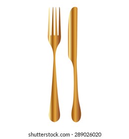 Gold fork and knife - illustration