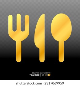 Gold fork, knife, spoon flat icon vector design. cute, minimalist and elegant cutlery