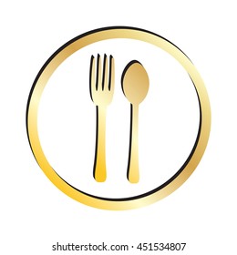 Gold Fork & Spoon Silverware Icon