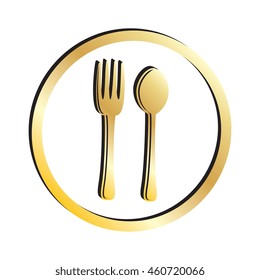 Gold Fork & Spoon Silverware Icon