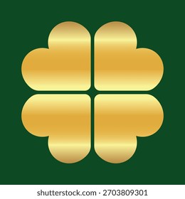 Gold four-leaf clover vector icon. Luck and happiness concept. St. Patrick's Day. Lucky four-leaf clover. Shamrock golden shiny four-leaf clover icon. Good luck theme, lottery and winning concept.