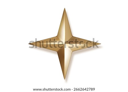 Gold four-pointed star shapes isolated. Christmas realistic design element. Realistic shining and glowing star ser.