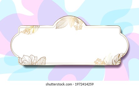 Gold frame. 3D paper cut. Leaves and flowers from golden threads. Original frame label with summer flowers in vintage style. Vector illustration. Place for an inscription.