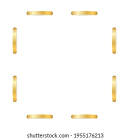 Gold frame 3D. Square border, isolated white background. Golden stitch, tack. Design Christmas card, New Year celebration, wedding, birthday. Empty copy space. Vintage retro style. Vector illustration
