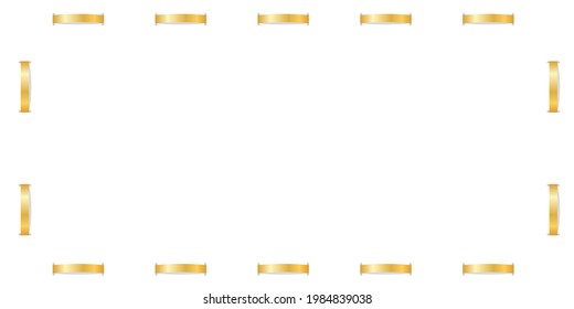 Gold frame 3D. Square border, isolated white background. Golden stitch, tack. Design Christmas card, New Year celebration, wedding, birthday. Empty copy space. Vintage retro style. Vector illustration