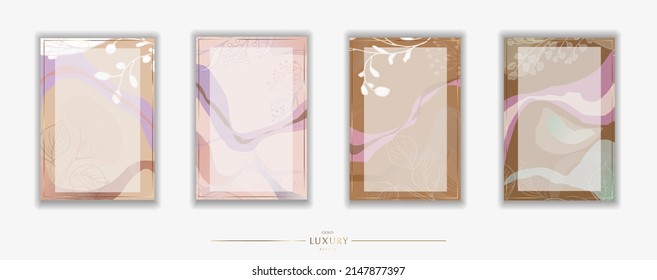Resumen de marco dorado. Conjunto de líneas doradas y puntos. Las manchas de color beige. Diseño minimalista moderno. Ilustración vectorial.