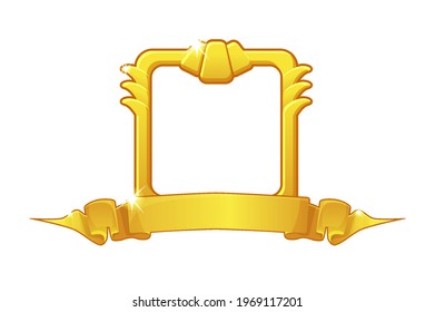Gold frame with award ribbon, square template for ui game.