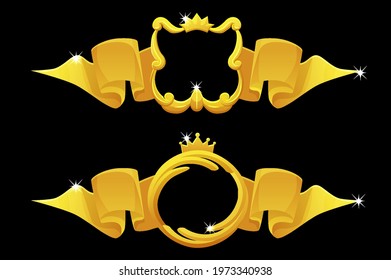 Gold frame with award ribbon, square and round template for ui game.