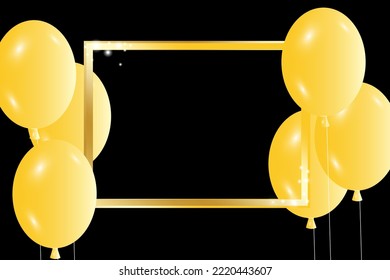 Gold frame balloons black background. frame balloons for wallpaper design. Vector illustration. Stock picture. 