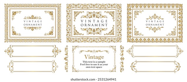 Gold frame, baroque ornament. Decorative vector frames and borders. Vintage floral decor