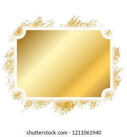 Gold frame. Beautiful golden glitter design. Vintage style decorative border, isolated white background. Deco elegant luxury framework for decoration, photo, Christmas banner Vector illustration