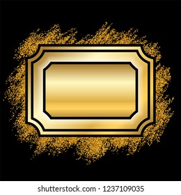 Gold frame. Beautiful golden glitter design. Vintage style decorative border, isolated black background. Deco elegant luxury framework for decoration, photo, Christmas banner Vector illustration