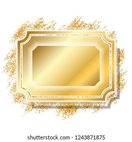 Gold frame. Beautiful golden glitter design. Vintage style decorative border, isolated white background. Deco elegant luxury framework for decoration, photo, Christmas banner Vector illustration