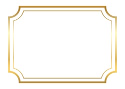 Gold Frame. Beautiful Simple Golden Design. Vintage Style Decorative Border, Isolated On White Background. Deco Elegant Art Object. Empty Copy Space For Decoration, Photo, Banner. Vector Illustration.