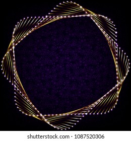 Gold frame. Beautiful simple golden design. Vintage style decorative border, isolated on dark background. Deco elegant art object. Empty copy space for decoration, photo, banner