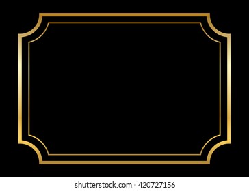 Gold Frame. Beautiful Simple Golden Design. Vintage Style Decorative Border, Isolated On Black Background. Deco Elegant Art Object. Vector Illustration.