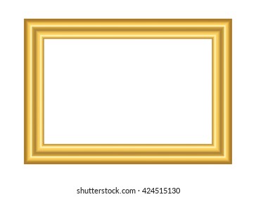 Gold Frame. Beautiful Simple Golden Design. Vintage Style Decorative Border, Isolated On White Background. Deco Elegant Art Object. Empty Copy Space For Decoration, Photo, Banner. Vector Illustration.