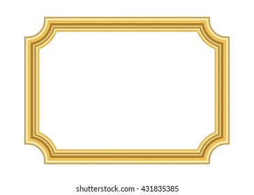 Gold frame. Beautiful simple golden design. Vintage style decorative border, isolated on white background. Deco elegant art object. Empty copy space for decoration, photo, banner. Vector illustration.