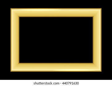 Gold frame. Beautiful simple golden design. Vintage style decorative border, isolated on black background. Deco elegant art object. Empty copy space for decoration, photo, banner. Vector illustration.