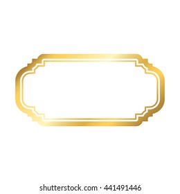 Gold frame. Beautiful simple golden design. Vintage style decorative border, isolated on white background. Deco elegant art object. Empty copy space for decoration, photo, banner. Vector illustration.