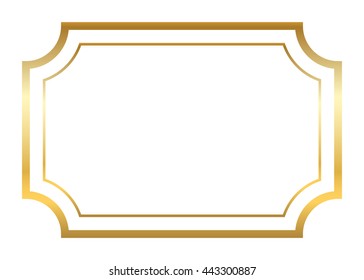 Gold frame. Beautiful simple golden design. Vintage style decorative border, isolated on white background. Deco elegant art object. Empty copy space for decoration, photo, banner. Vector illustration.