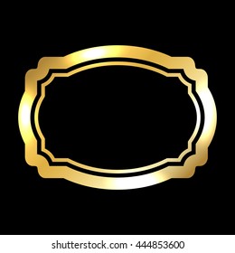 Gold frame. Beautiful simple golden design. Vintage style decorative border, isolated on black background. Elegant art object. Empty copy space for decoration, photo, banner. Vector illustration.