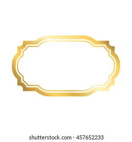 Gold frame. Beautiful simple golden design. Vintage style decorative border, isolated on white background. Deco elegant art object. Empty copy space for decoration, photo, banner. Vector illustration.