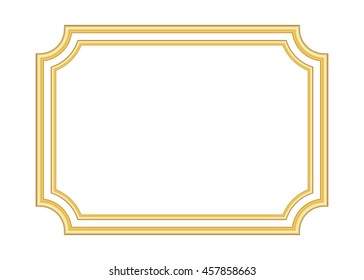 Gold frame. Beautiful simple golden design. Vintage style decorative border, isolated on white background. Deco elegant art object. Empty copy space for decoration, photo, banner. Vector illustration.