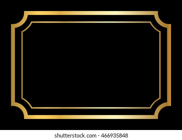 Gold frame. Beautiful simple golden design. Vintage style decorative border, isolated on black background. Deco elegant art object. Empty copy space for decoration, photo, banner. Vector illustration.