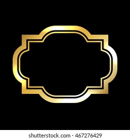 Gold frame. Beautiful simple golden design. Vintage style decorative border, isolated on black background. Deco elegant art object. Vector illustration.