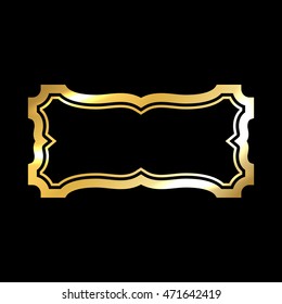 Gold frame. Beautiful simple golden design. Vintage style decorative border, isolated on black background. Deco elegant art object. Empty copy space for decoration, photo, banner. Vector illustration.