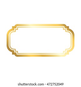 Gold frame. Beautiful simple golden design. Vintage style decorative border, isolated on white background. Deco art object. Empty copy space for decoration, photo, banner. Vector illustration.
