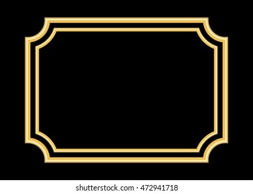 Gold frame. Beautiful simple golden design. Vintage style decorative border, isolated on black background. Deco elegant art object. Empty copy space for decoration, photo. Vector illustration.