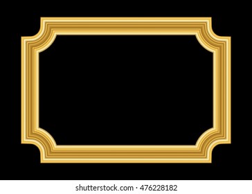 Gold frame. Beautiful simple golden design. Vintage style decorative border, isolated on black background. Deco elegant object. Empty copy space for decoration, photo, banner. Vector illustration.