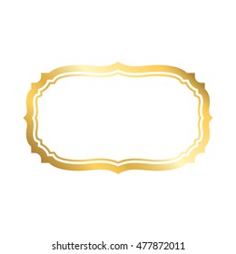 Gold frame. Beautiful simple golden design. Vintage style decorative border, isolated on white background. Deco elegant object. Empty copy space for decoration, photo, banner. Vector illustration.